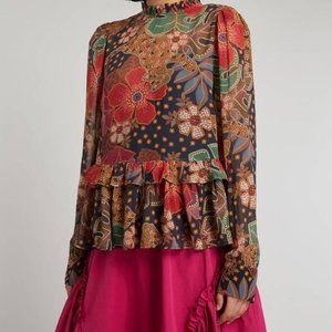Farm Rio Flowered Leopards Blouse